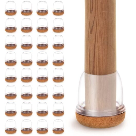 Tinor - 32 Pieces Felt Chair Leg Protectors, Clear Silicone Chair Leg Caps, Suitable for Round Legs with Diameter of 14-19mm, Protect Floor from