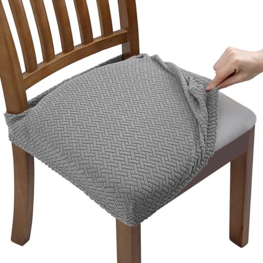 Tinor - 6PCS Stretch Chair Covers Jacquard Embossed Removable Washable for Dining Room Kitchen Office Hotel Ash (with Back Straps)