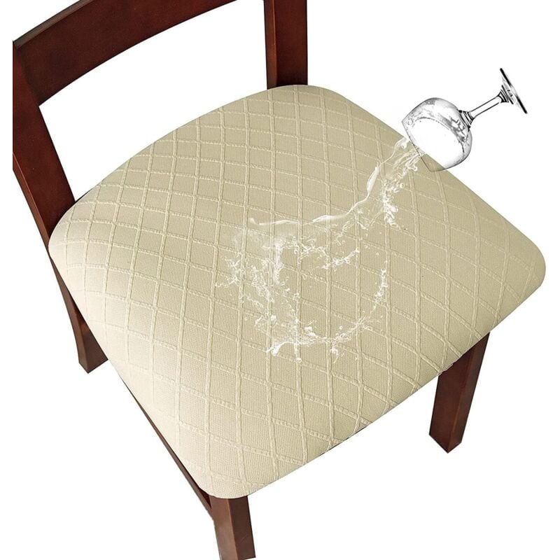 Tinor - Stretch Diamond Lattice Waterproof Chair Covers with Buckle for Dining Room Kitchen (Beige, 6PCS)