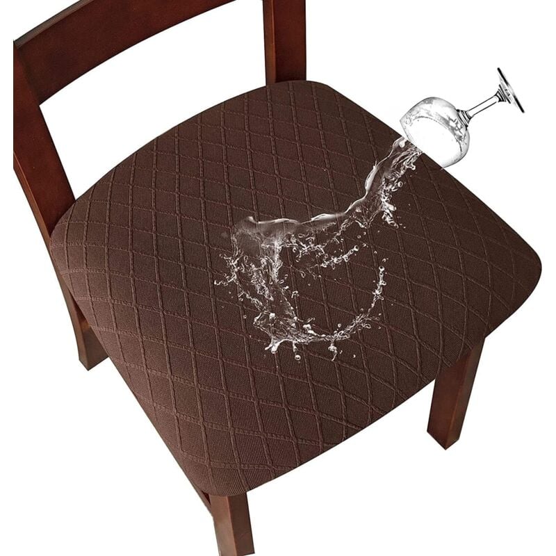 Tinor - Stretch Diamond Lattice Waterproof Chair Covers with Buckle for Dining Room Kitchen (Coffee, 6PCS)