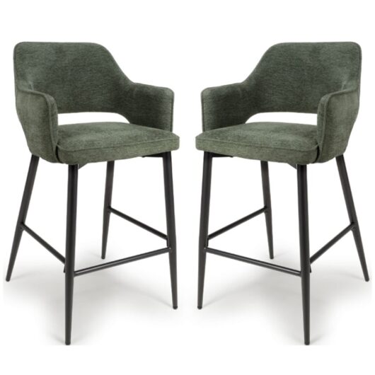 Tipton Green Fabric Bar Chairs In Pair