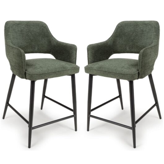 Tipton Green Fabric Counter Bar Chairs In Pair