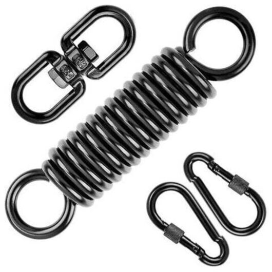 Torsion spring for hanging chairs, with 2 carabiners and 360° rotating hook, load capacity 250 kg for hanging chairs, hammocks, yoga, etc. Mumu