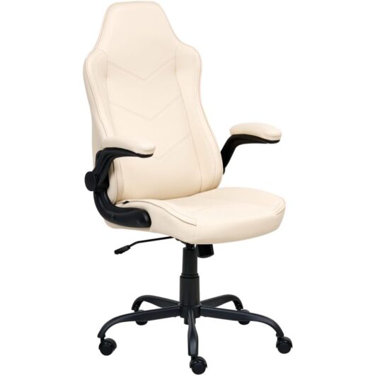 Traditional Modern Office Chair Faux Leather Swivel Adjustable with Armrests Off-White Triumpher