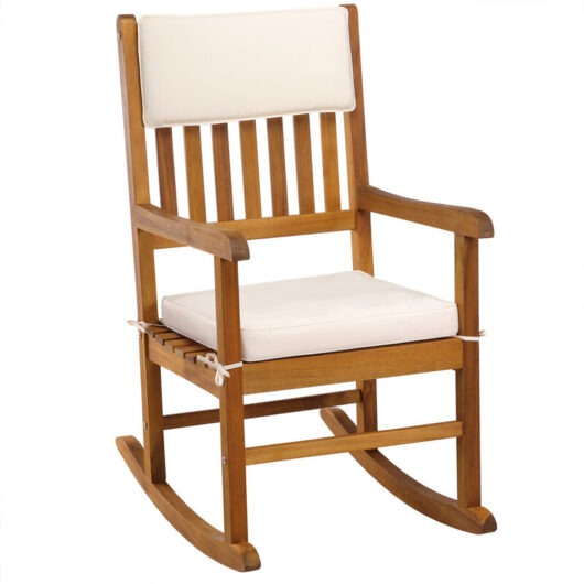 Traditional Rocking Chair with Cream Padded Seat and Head/Back Rest Solid Acacia Wooden Nursing Chair
