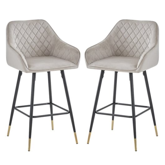 Vandalia Mink Velvet Bar Chairs With Metal Legs In Pair