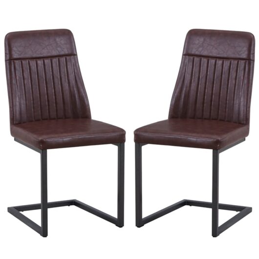 Vandalia Vintage Brown PU Leather Dining Chairs In Pair