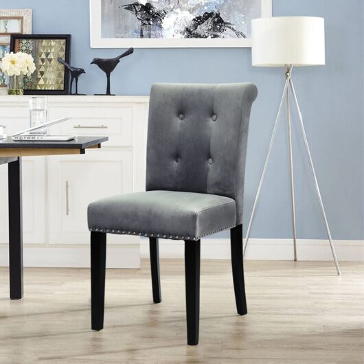 Velvet High Back Studded Dining Chair, Light Grey
