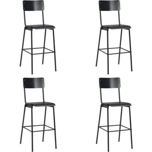 Vidaxl - Bar Chairs 4 pcs Black Solid Plywood Steel