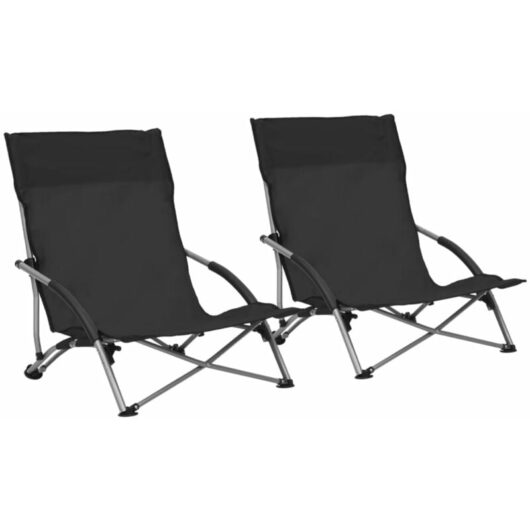 Vidaxl - Folding Beach Chairs 2 pcs Black Fabric