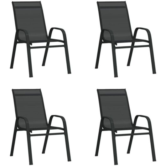 Vidaxl - Stackable Garden Chairs 4 pcs Black Textilene Fabric
