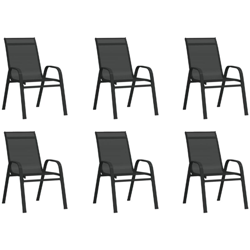 Vidaxl - Stackable Garden Chairs 6 pcs Black Textilene Fabric
