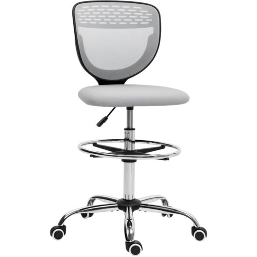 Vinsetto - Drafting Chair, Swivel Draughtsman Chair, Mesh Fabric Standing Desk Chair Light Grey