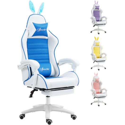 Vinsetto - Racing Style Gaming Chair with Footrest Removable Rabbit Ears Blue