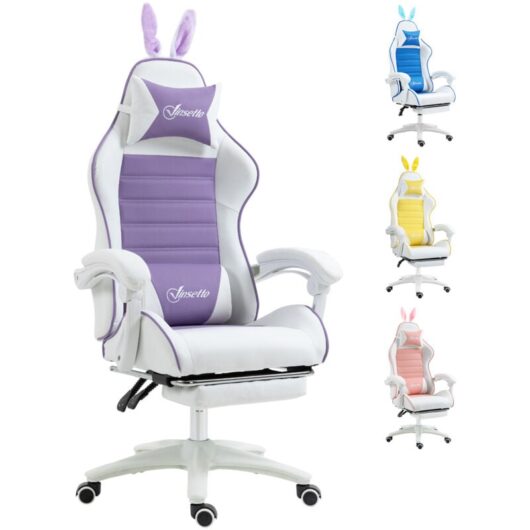 Vinsetto - Racing Style Gaming Chair with Footrest Removable Rabbit Ears Purple