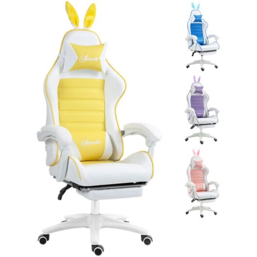 Vinsetto - Racing Style Gaming Chair with Footrest Removable Rabbit Ears Yellow