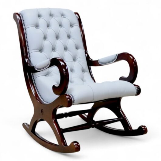 Vintage Elegance York Slipper Rocking Chair Silver Grey Leather Luxurious Comfort & Timeless Style
