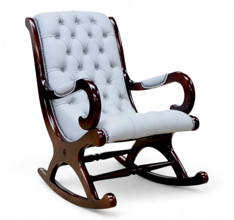 Vintage Elegance York Slipper Rocking Chair Silver Grey Leather Luxurious Comfort & Timeless Style