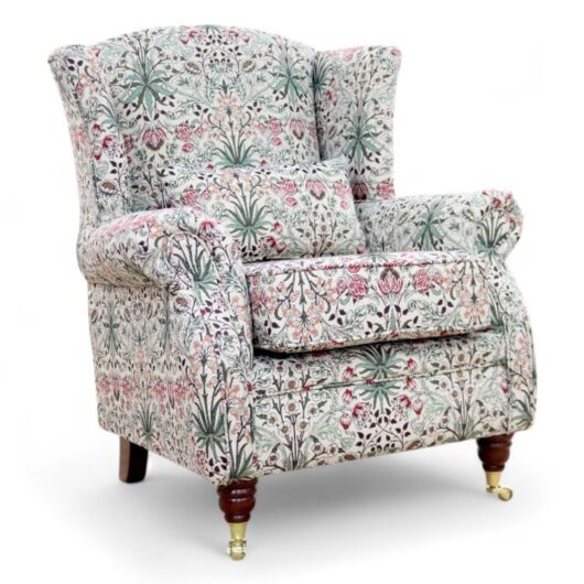 Wing Chair Fireside High Back Armchair William Morris Tapestry Fabric Hyacinth Natural