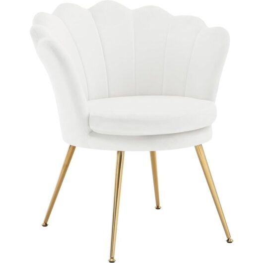 Woltu - Modern Petal-shaped Back Velvet Accent Chair Upholstered Armchair, White