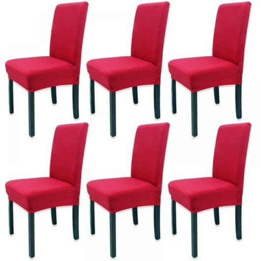 Ymyny - 6-Piece Solid Color All-Inclusive Stretch Chair Cover (Red), Universal Stretch Chair Cover, Modern Set