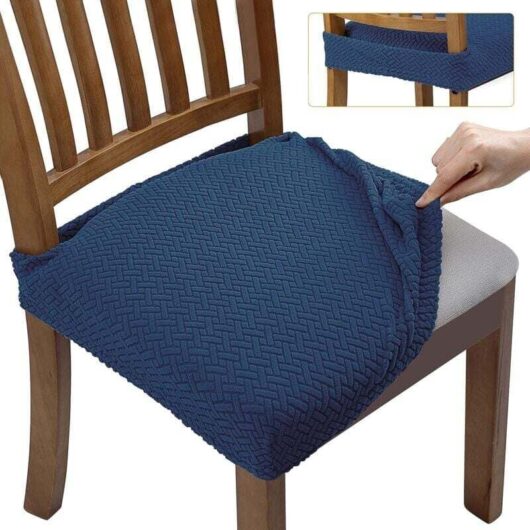 Ymyny - Pieces Jacquard Dining Chair Cushion Covers - Navy Blue, Solid Color Stretch Chair Cover, Chair Cover for Hotel and Home mumu