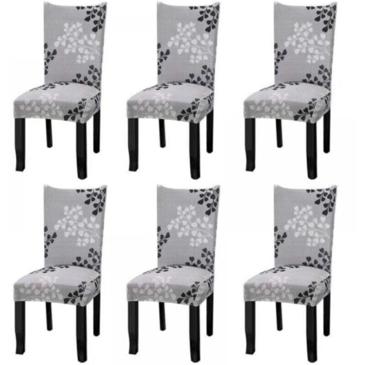 Ymyny - Universal Stretch Chair Covers, 6-Piece Set, Grey Pattern Chair Covers for Restaurant Chairs, Hotel Chairs