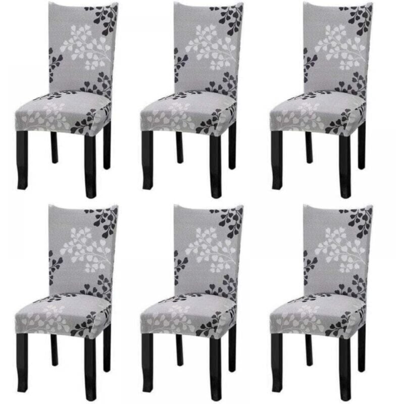 Ymyny - Universal Stretch Chair Covers, 6-Piece Set, Grey Pattern Chair Covers for Restaurant Chairs, Hotel Chairs