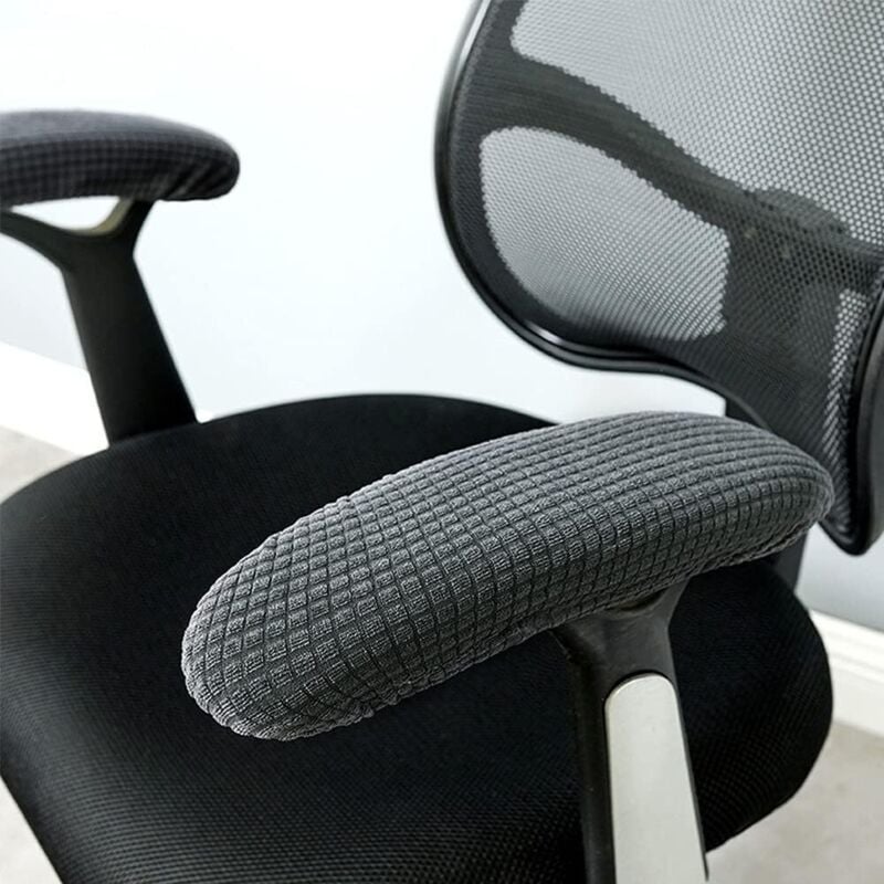 1 Pair Polyester Office Chair Armrest Covers - Removable, Elastic, Washable and Waterproof - Dark Grey