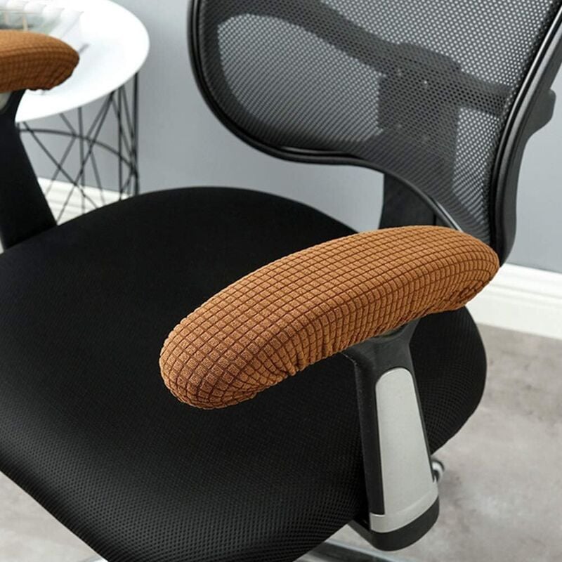 1 Pair Polyester Office Chair Armrest Covers - Removable, Elastic, Washable and Waterproof (Light Coffee)