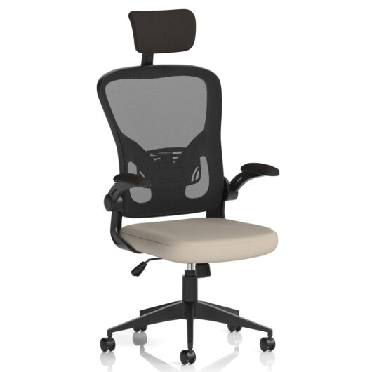 Accord Fabric Office Chair With Folding Arms In Salt