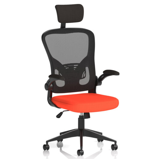 Accord Fabric Office Chair With Folding Arms In Tabasco Orange