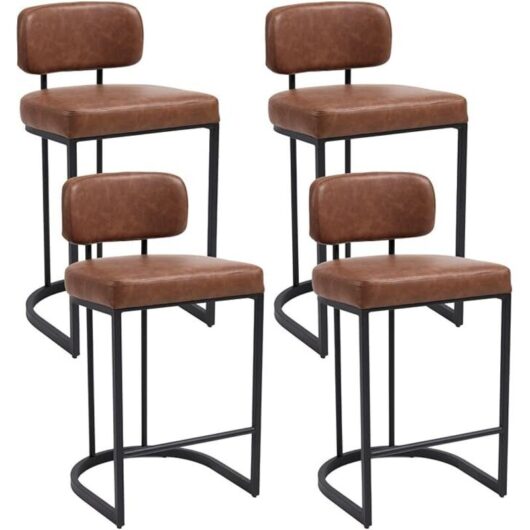Bar Stools 4Pcs in PU Leather Modern Industrial Counter Chairs with Metal Frame for Home Bar Pub Restaurant, Brown, Wahson