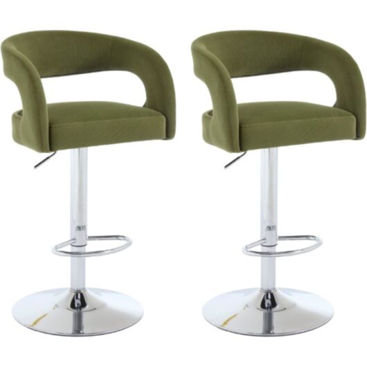 Bar Stools Set of 2 in Velvet Adjustable Swivel Counter Chairs with Hollow Chic Backrest for Kitchen Home Pub Restaurant, Green, Wahson