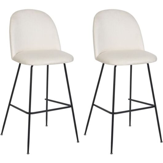 Beliani - Glam Bar Dining Chairs Set Upholstered Velvet Seat Black Steel Base Off-White Cream Arcola