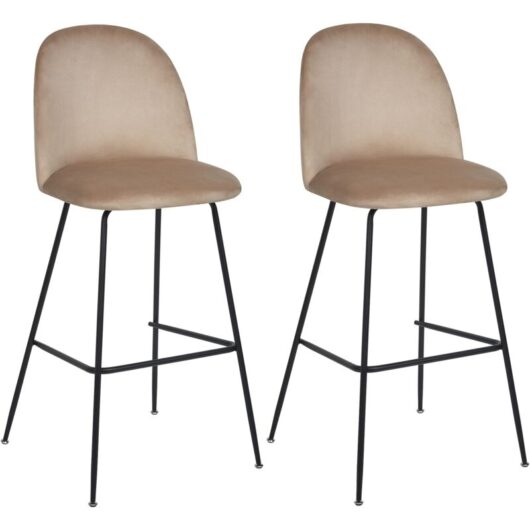 Beliani - Glam Bar Dining Chairs Set Upholstered Velvet Seat Black Steel Base Taupe Arcola