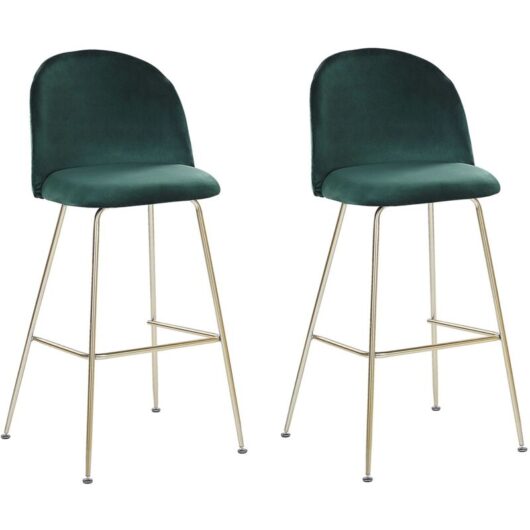 Beliani - Glam Bar Dining Chairs Set Upholstered Velvet Seat Steel Base Green Arcola