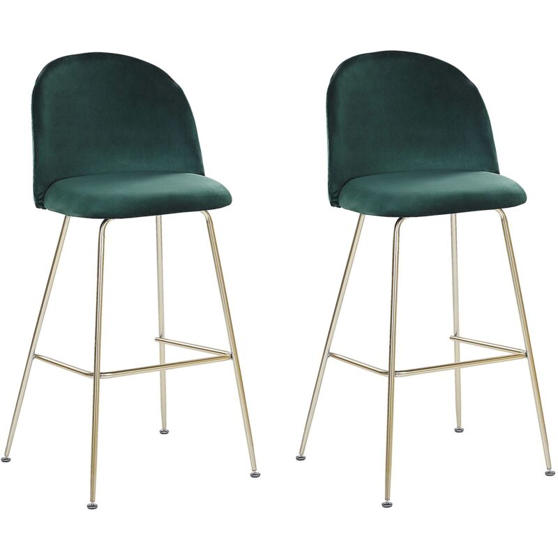 Beliani - Glam Bar Dining Chairs Set Upholstered Velvet Seat Steel Base Green Arcola