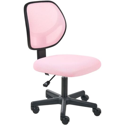 Beliani - Mesh Upholstered Armless Office Chair Full Swivel Seat Height Adjustment Pastel Pink Joyful