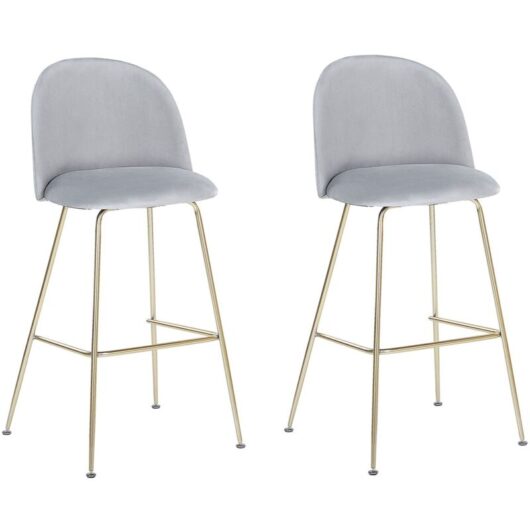 Beliani - Modern Glam Bar Dining Chairs Set Upholstered Velvet Seat Steel Base Grey Arcola