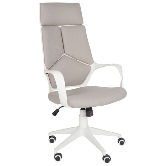 Beliani - Office Desk Chair Swivel Adjustable Height Taupe Polyester White Frame Delight