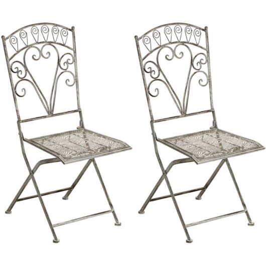 Beliani - Outdoor Set of 2 Chairs Metal Vintage Style Folding Iron Frame Grey Nurra