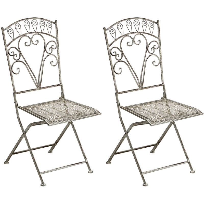 Beliani - Outdoor Set of 2 Chairs Metal Vintage Style Folding Iron Frame Grey Nurra