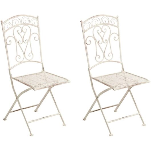 Beliani - Outdoor Set of 2 Chairs Metal Vintage Style Folding Iron Frame Light Beige Juina
