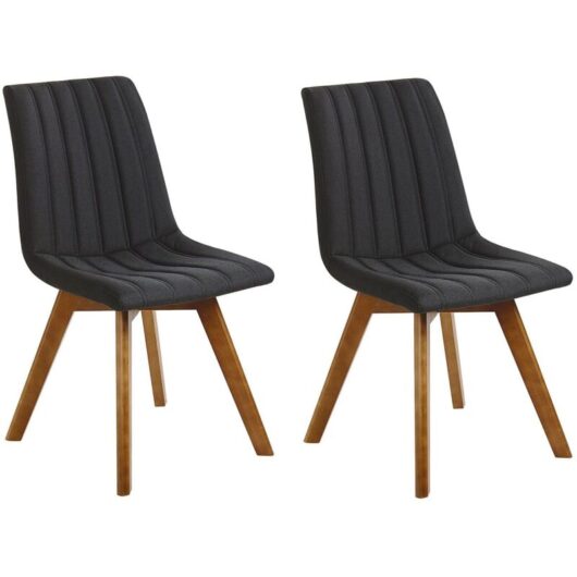 Beliani - Set of 2 Fabric Dining Chairs Black Polyester Dark Solid Wood Legs Calgary