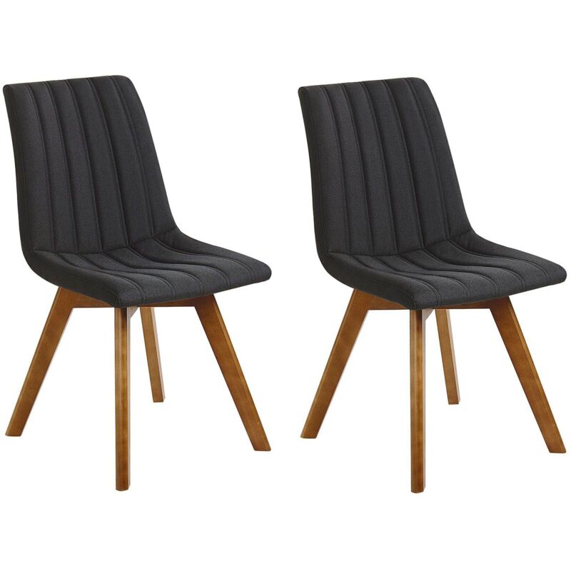 Beliani - Set of 2 Fabric Dining Chairs Black Polyester Dark Solid Wood Legs Calgary