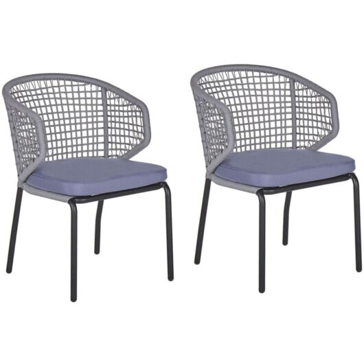 Beliani - Set of 2 Outdoor Garden Chairs Metal Frame Polyester Cushions Black Grey Palmi