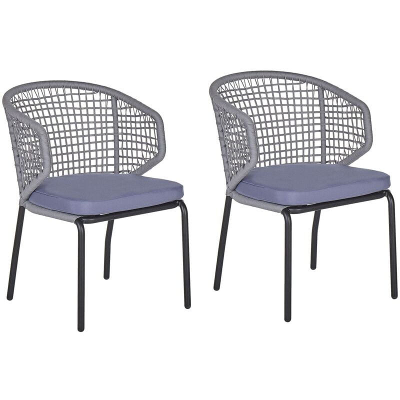 Beliani - Set of 2 Outdoor Garden Chairs Metal Frame Polyester Cushions Black Grey Palmi