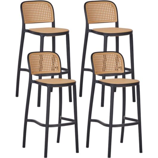 Beliani - Set of 4 Dining Bar Chairs Stackable Indoor Outdoor Modern Plastic Seat Armless Beige and Black Plose
