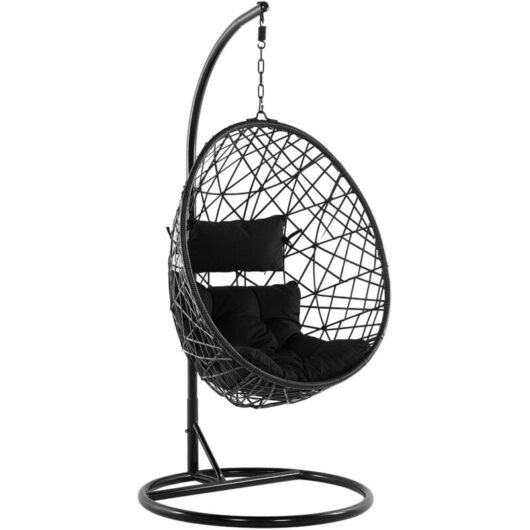 Beliani - Wicker Hanging Egg Chair with Stand Swing Seat Black pe Rattan Alatri
